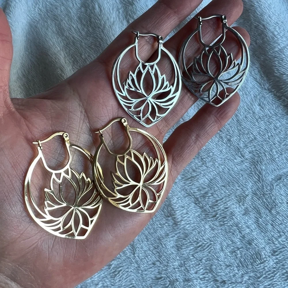 Enlighten. LOTUS Hoop Earrings. Stainless steel